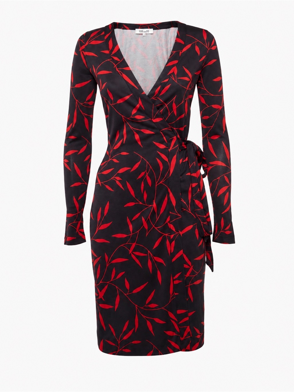Diane von Furstenberg 100% Silk Wrap Dress Size 8 Black Red Leaf